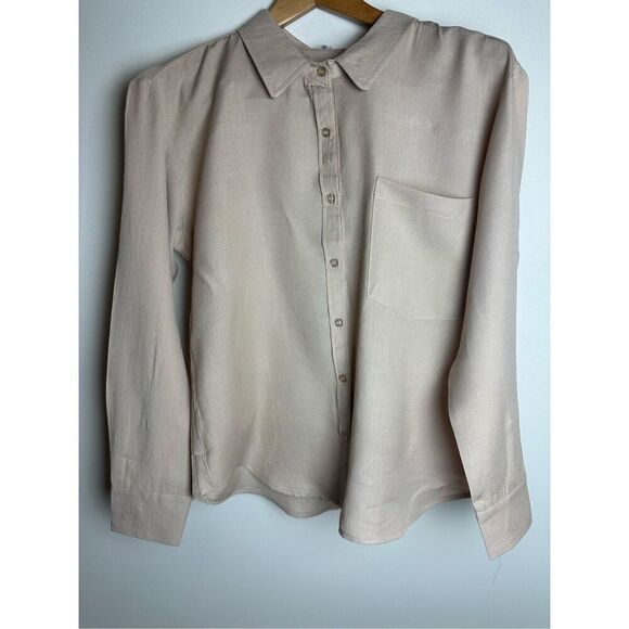 beige linen button up shirt long sleeve - Picture 4 of 10